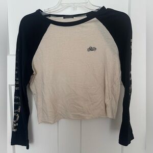 MOTHER denim hold tight motorcycle Black and Cream crop Top